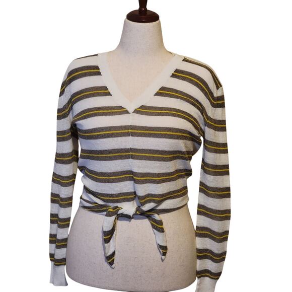 Veronica Beard Jeans V-neck, long sleeve, tie front.  Size Extra Small Striped - Picture 1 of 6